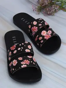 ELLE Women Black & Pink Printed Sliders