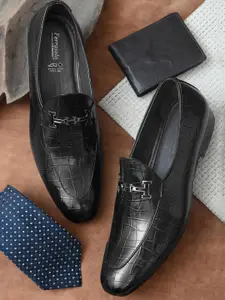 Ferraiolo Men Black Textured Formal Slip-Ons