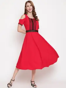 AKIMIA Red Crepe Midi Dress