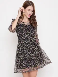 AKIMIA Black Floral Net Mini Dress