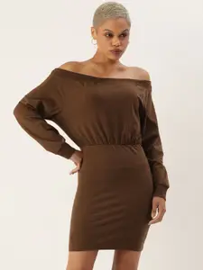 FOREVER 21 Women Brown Solid Halter Neck Casual Bodycon Dress