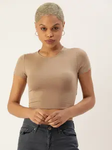 FOREVER 21 Beige Tie-Up Styled Back Crop Top
