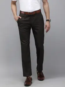 Park Avenue Men Brown Textured Smart Low-Rise Formal Trousers