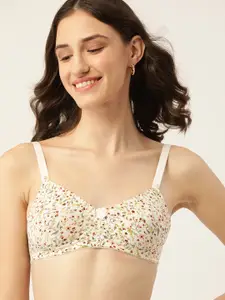 DressBerry Off White & Maroon Floral Printed Everyday Bra