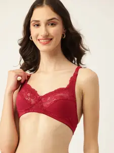 DressBerry Red Solid Lace Detail Bra