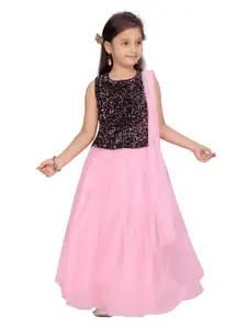 Aarika Girls Black & Pink Embellished Sequinned Ready to Wear Lehenga & Blouse With Dupatta