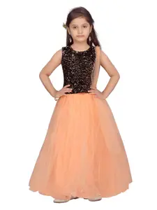 Aarika Girls Black & Peach-Coloured Embellished Sequinned Ready to Wear Lehenga & Blouse With Dupatta