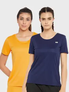 Clovia Women Multicoloured 2 Slim Fit Training or Gym T-shirt