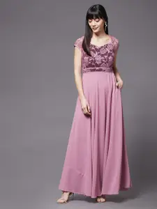 Miss Chase Maroon Georgette Maxi Dress