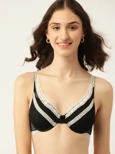 DressBerry Black & Off White Underwired Lightly Padded Floral Lace Bra