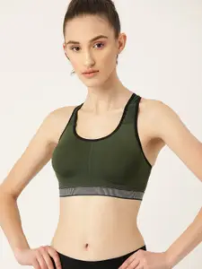 DressBerry Olive Green Solid Workout Bra - Lightly Padded