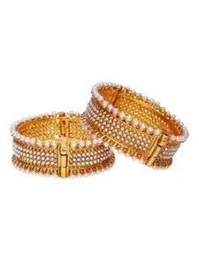 PANASH Set Of 2 Gold-Plated White Pearl-Beaded Bangles