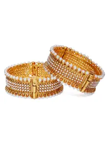 PANASH Women Gold-Plated White Beaded Handcrafted Bangles