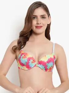 BRACHY Beige & Pink Floral Printed Underwired Heavily Padded T-shirt Bra