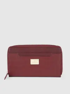 Van Heusen Women Maroon Textured Zip Around Wallet