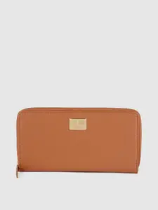 Van Heusen Women Tan Brown Solid Zip Around Wallet