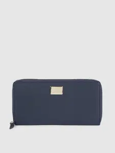 Van Heusen Women Navy Blue Solid Zip Around Wallet
