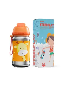 Rabitat Kids Orange Printed Steel Play Stainless Steel Sipper Water Bottle- 350 ml