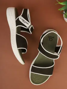 Carlton London sports Women Olive Green & White Solid Sports Sandals