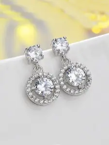 Yellow Chimes White Crystal Silver-toned Glamour Spark Drop Earrings
