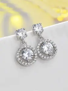 Yellow Chimes White Crystal Silver-toned Glamour Spark Drop Earrings