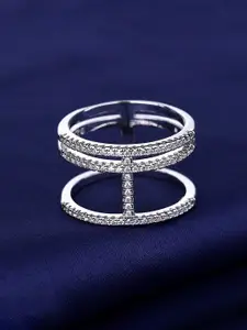 Yellow Chimes Women Silver-Plated & White Crystal Studded Finger Ring