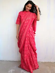 Chidiyaa Pink & Gold Floral Pure Cotton Saree