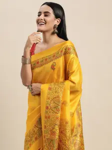 Saree mall Mustard & Red Ethnic Motifs Printed Saree