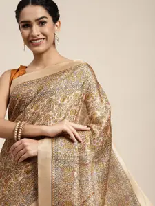 Saree mall Beige & Yellow Ethnic Motifs Printed Sarees