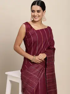 Saree mall Magenta & Pink Striped Art Silk Block Print Saree