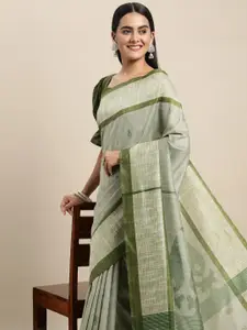 Saree mall Green Ethnic Motifs Printed Taant Sarees