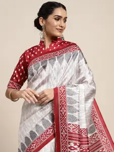 Saree mall Off White & Maroon Ikat Printed Sarees