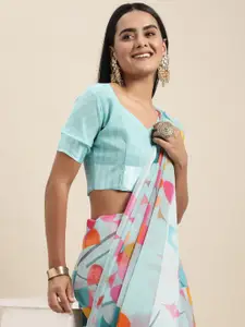Saree mall Blue & Pink Geometric Printed Sarees