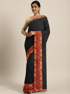KALINI Black & Red Zari Bandhani Saree