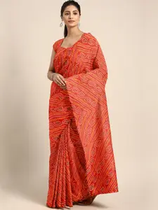 KALINI Orange & White Bandhani Saree