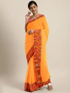 KALINI Mustard & Red Bandhani Zari Bandhani Saree