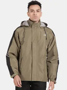 t-base Men Olive Solid Waterproof Rainwear Jacket