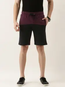 ARISE Men Burgundy Colourblocked Shorts
