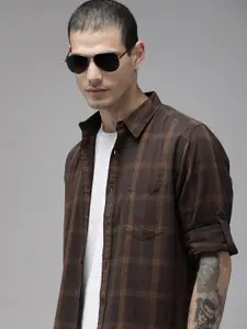 The Roadster Lifestyle Co. Men Brown Checked Pure Cotton Casual Shirt