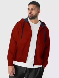 Urbano Plus Men Solid Cotton Zippered Hooded Sweatshirt
