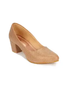 The Desi Dulhan Peach-Coloured Textured Ethnic Block Pumps