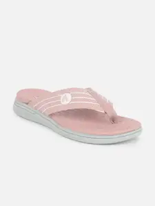 Aqualite Women Grey & Pink Rubber Thong Flip-Flops