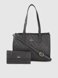 Lavie Black Checked Structured Shoulder Bag With Three Fold Wallet