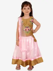 Superminis Girls Pink & Beige Embroidered Ready to Wear Lehenga & Blouse With Dupatta