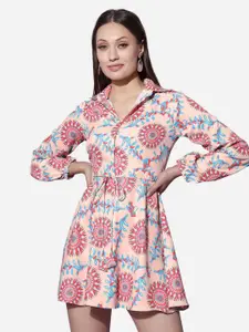Selvia Peach-Coloured Floral Crepe Shirt Mini Dress