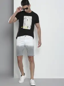 The Indian Garage Co Men White Colourblocked Denim Shorts