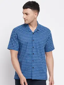 even Men Blue Slim Fit Printed Casual Shirt