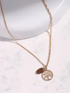 DEEBACO Gold-Toned Novelty Pendent Stone Necklace
