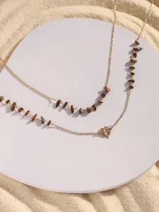 DEEBACO Gold-Toned Natural Stone Charm Necklace