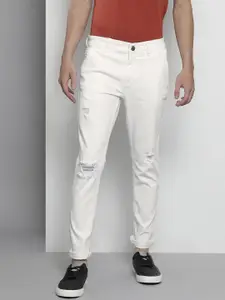 The Indian Garage Co Men White Slim Fit Low Distress Stretchable Jeans